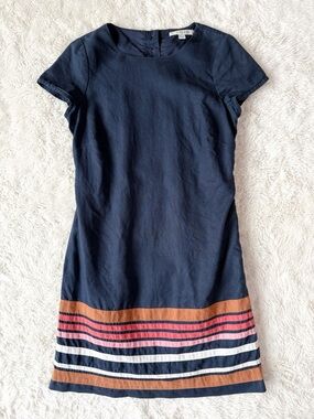 Boden Woman Blue 100% Linen Sheath Dress US2 Classic Preppy Travel Office